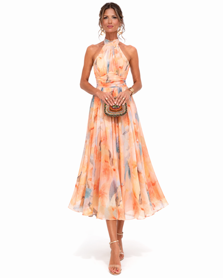Aurora | Halter Neck Dress with Watercolor Print (last restock)