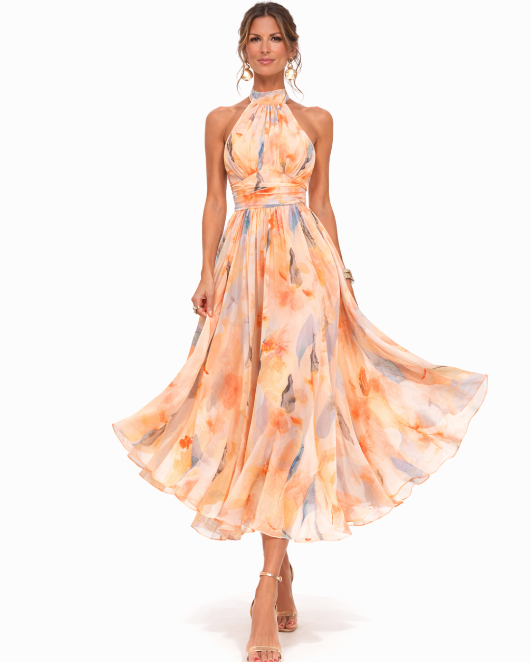 Aurora | Halter Neck Dress with Watercolor Print (last restock)