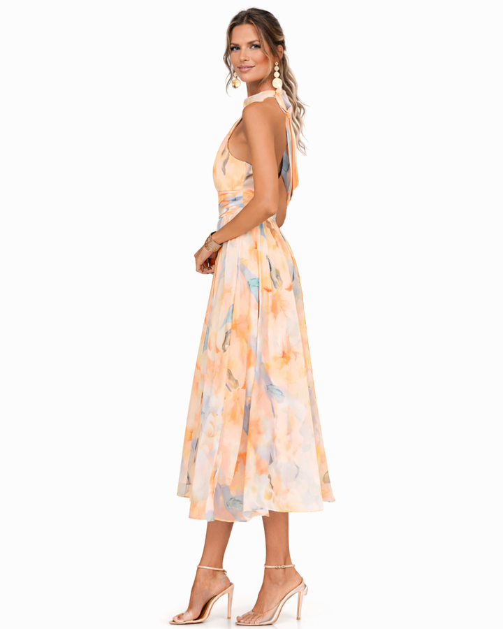 Aurora | Halter Neck Dress with Watercolor Print (last restock)