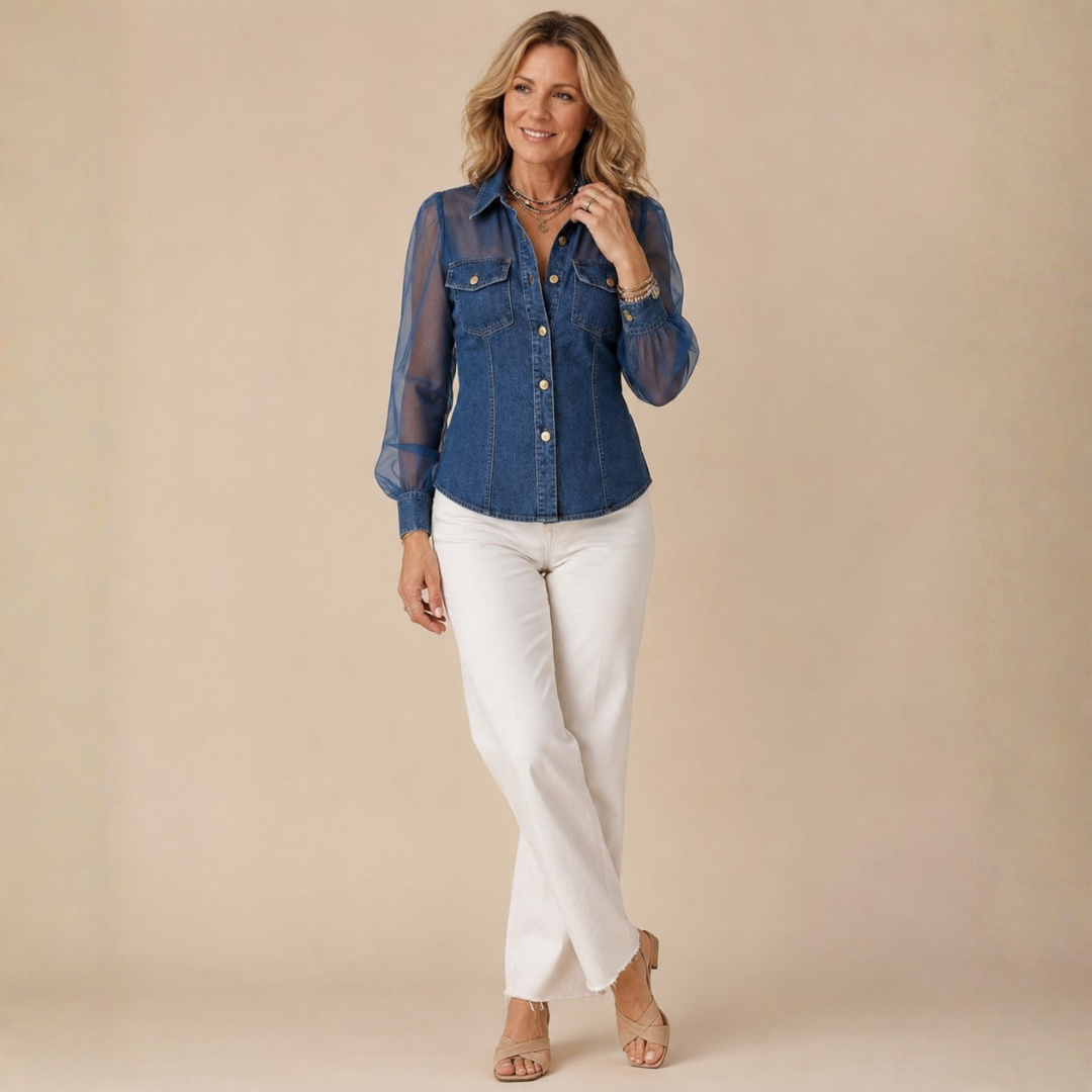 Élodie | Elegant Blouse with Denim Effect