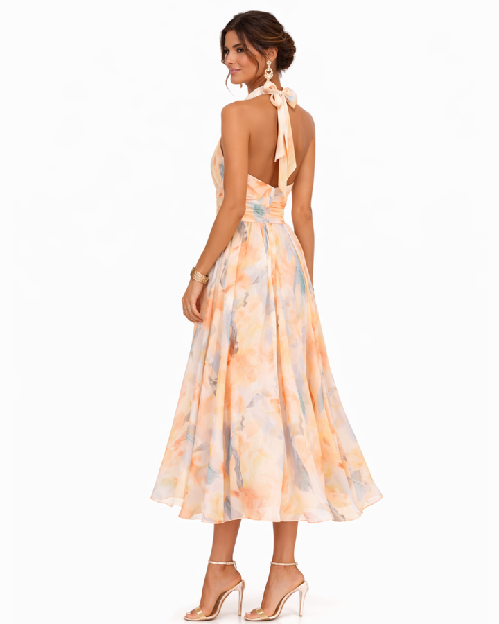 Aurora | Halter Neck Dress with Watercolor Print (last restock)