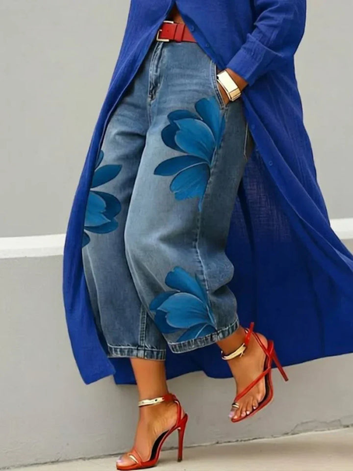 Analie | Linen Shirt Dress and Floral Jeans