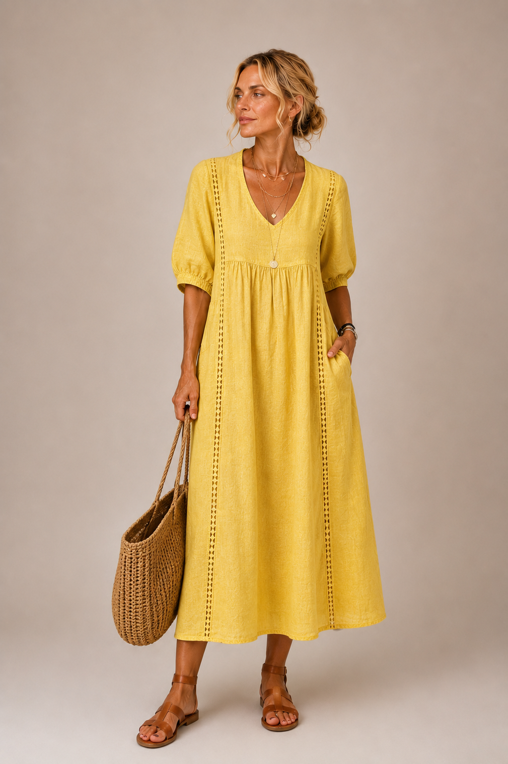 Steffi | Linen Blend Summer Midi Dress