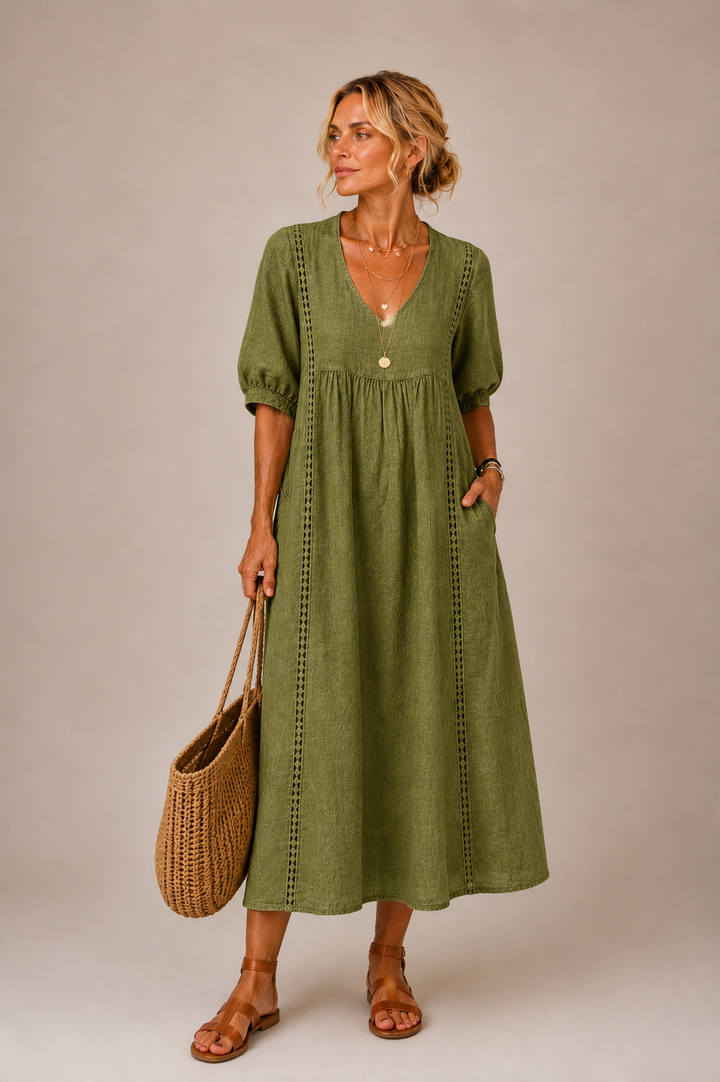 Steffi | Linen Blend Summer Midi Dress