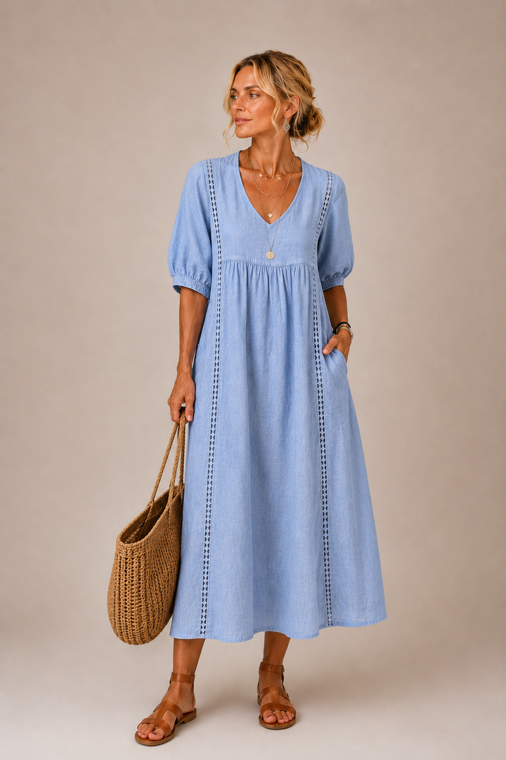 Steffi | Linen Blend Summer Midi Dress