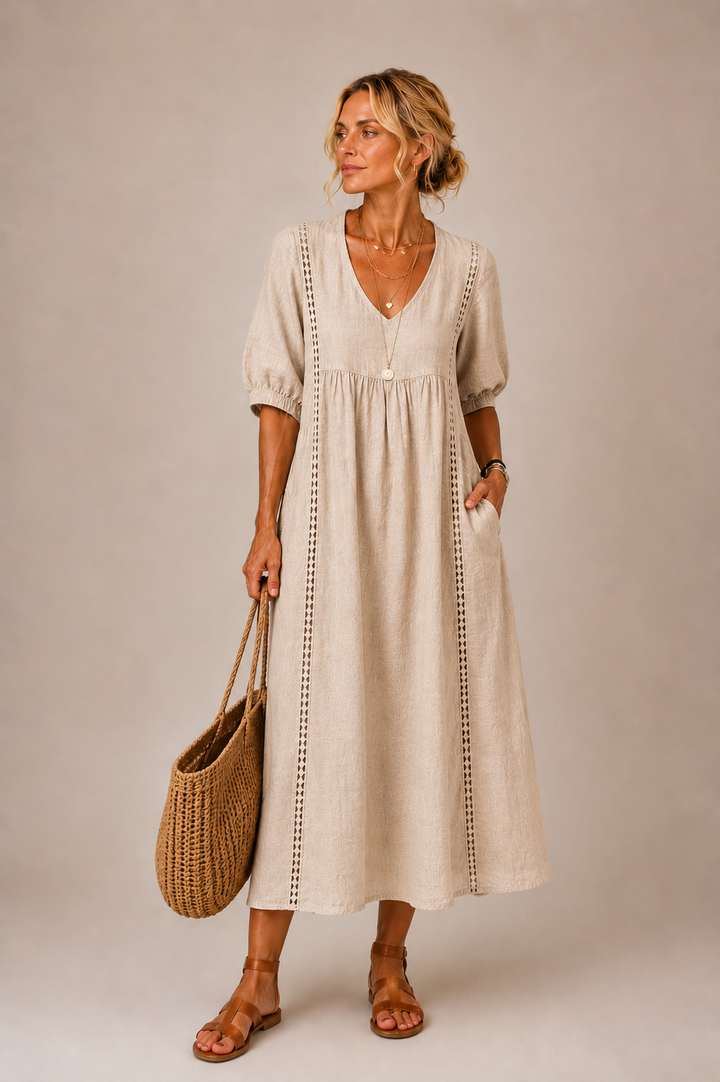 Steffi | Linen Blend Summer Midi Dress