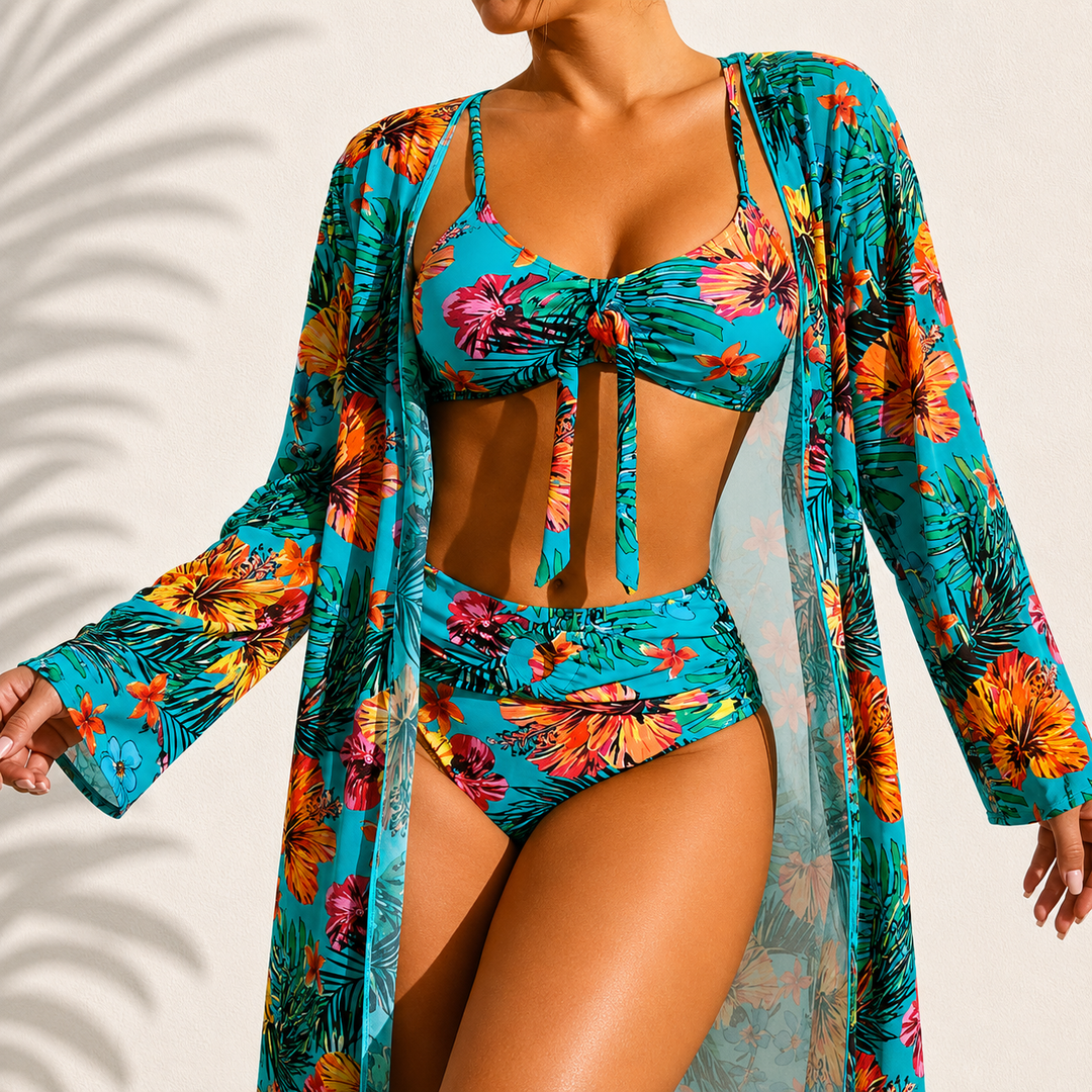 Sarah | Elegant Tropical Marie 3-Piece Bikini