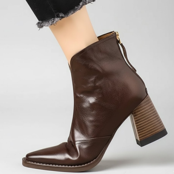 Michelle | Mid-Heel Leather Ankle Boots