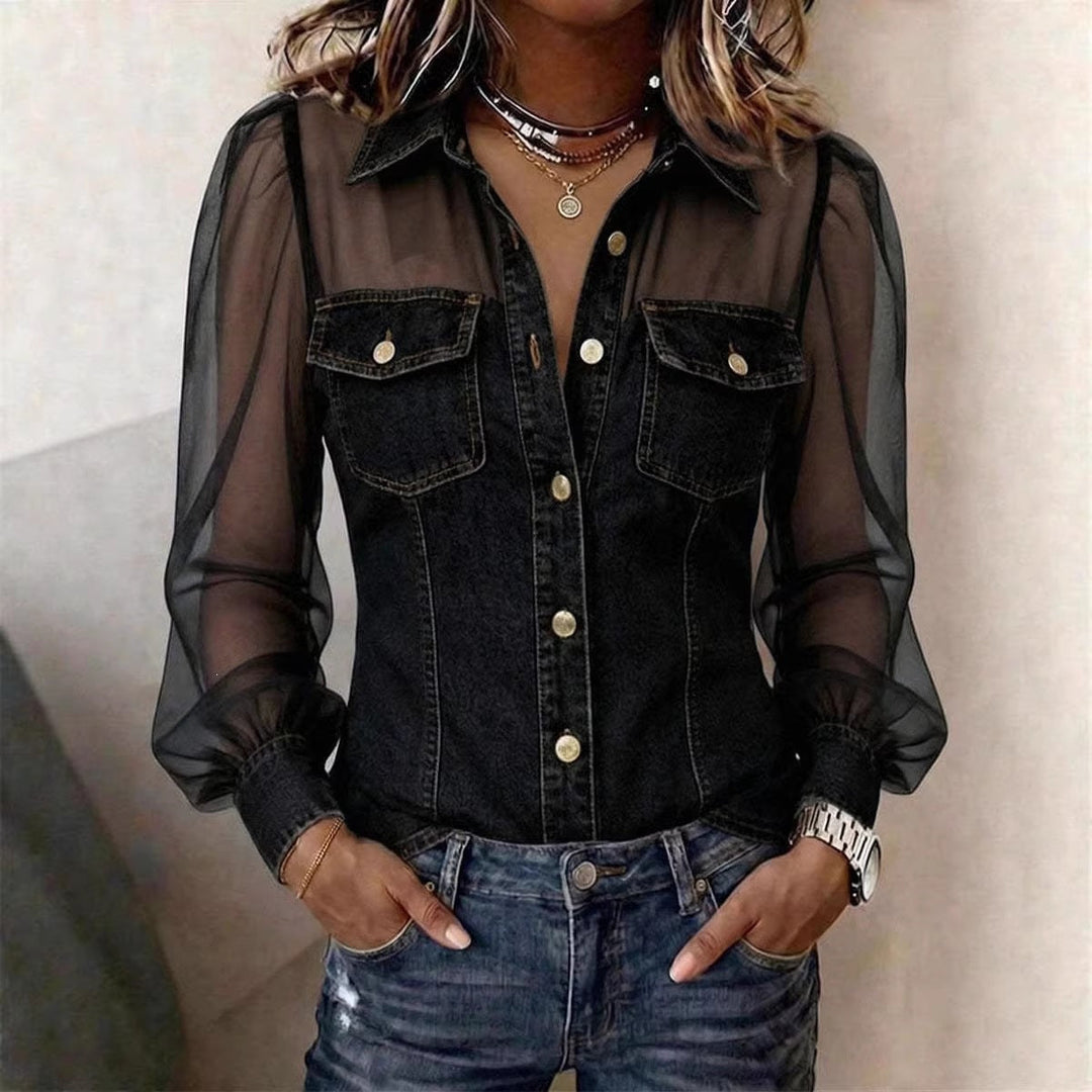 Élodie | Elegant Blouse with Denim Effect