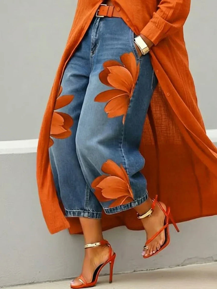Analie | Linen Shirt Dress and Floral Jeans