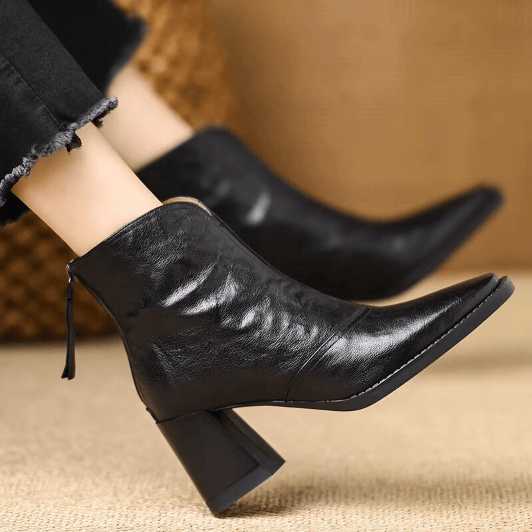 Michelle | Mid-Heel Leather Ankle Boots