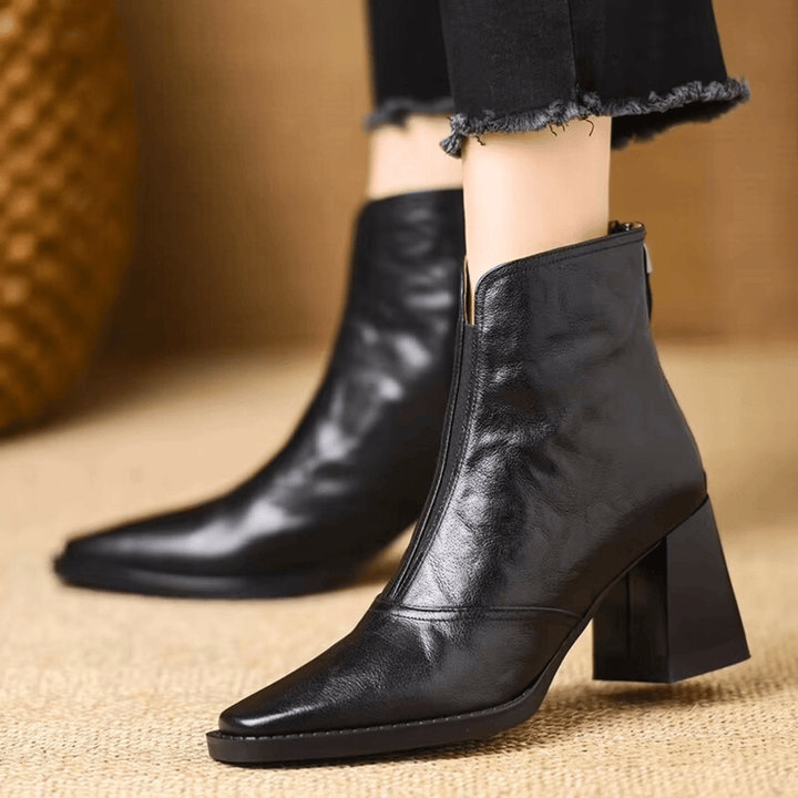 Michelle | Mid-Heel Leather Ankle Boots