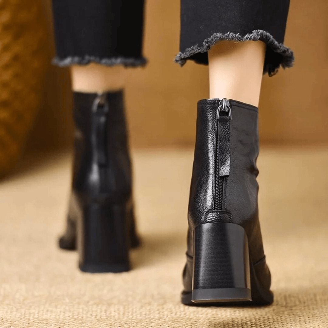 Michelle | Mid-Heel Leather Ankle Boots
