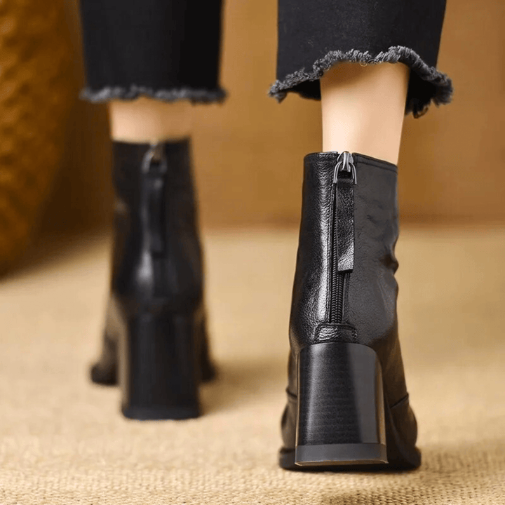 Michelle | Mid-Heel Leather Ankle Boots