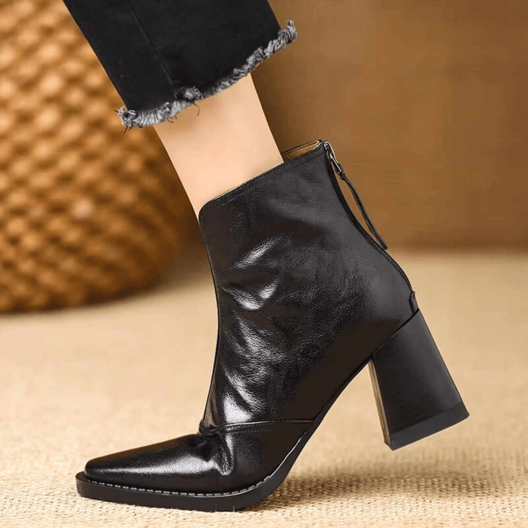 Michelle | Mid-Heel Leather Ankle Boots