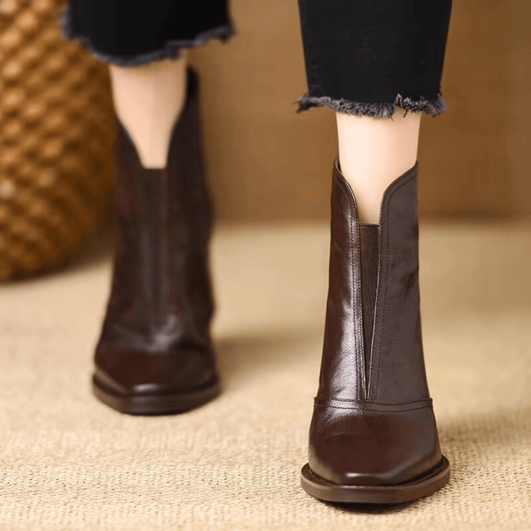 Michelle | Mid-Heel Leather Ankle Boots