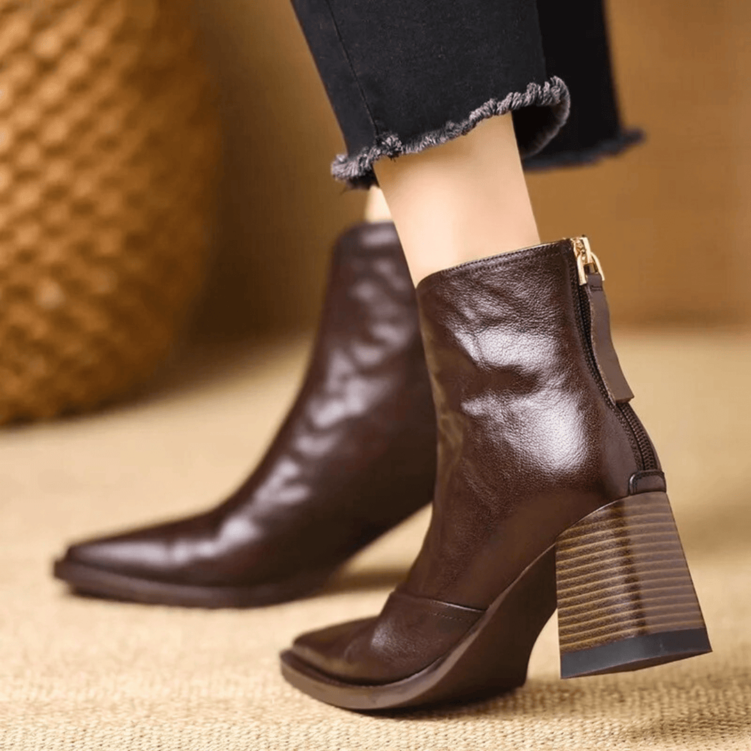 Michelle | Mid-Heel Leather Ankle Boots