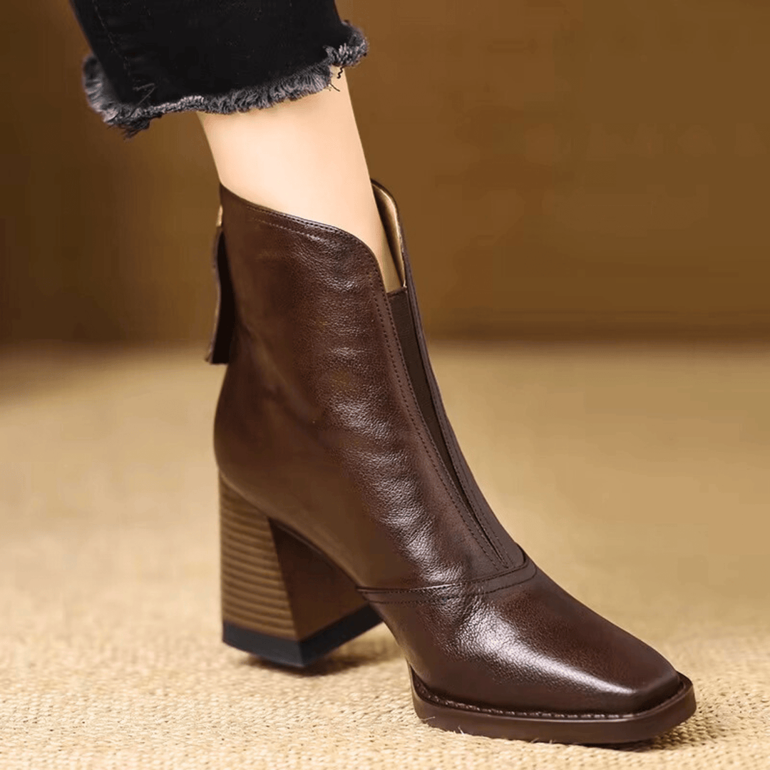 Michelle | Mid-Heel Leather Ankle Boots