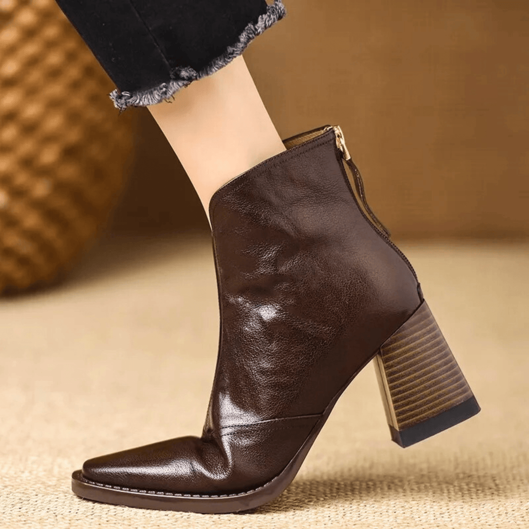Michelle | Mid-Heel Leather Ankle Boots