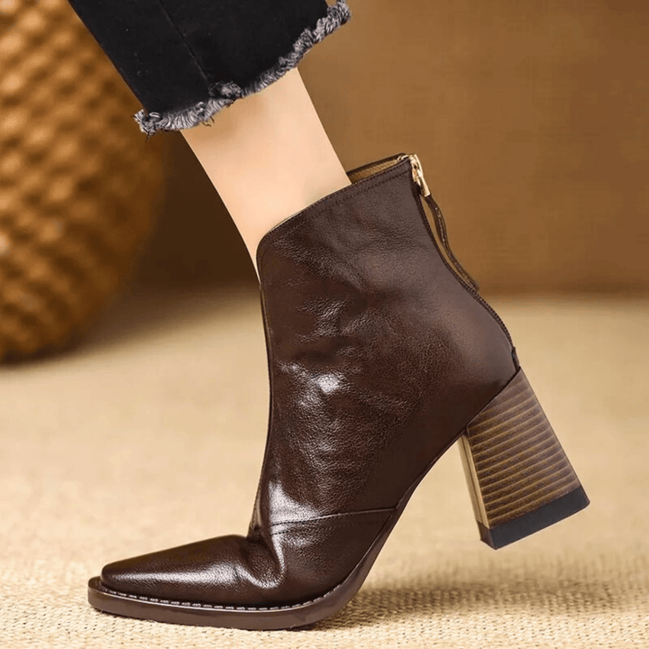 Michelle | Mid-Heel Leather Ankle Boots